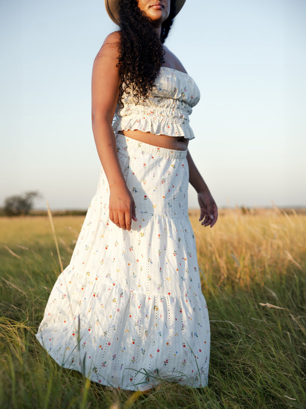 Flowy Tiered Eyelet Skirt