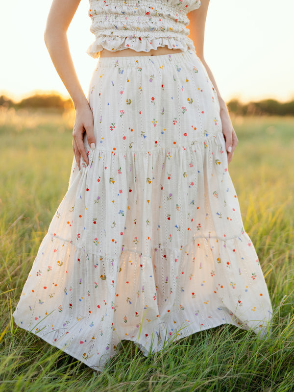 Flowy Tiered Eyelet Skirt